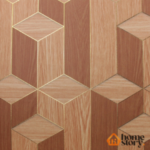 Papel de Parede Vinílico Geométrico Madeira 3D com Filetes Metálicos – Base TNT (53cm x 10m)