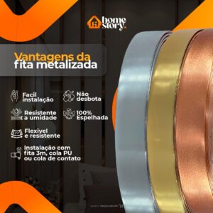 Fitas metalizada de pvc 20mm com autocolante 10 metros