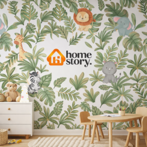 Papel de Parede Infantil Safari Baby Verde – Vinílico Lavável Quarto Bebê Premium BA0004