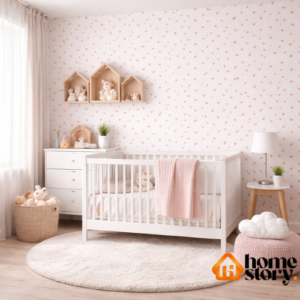 Papel de Parede Infantil Corações Rosa e Branco – Rolo 0,53m x 10m | Coleção Fofura Baby