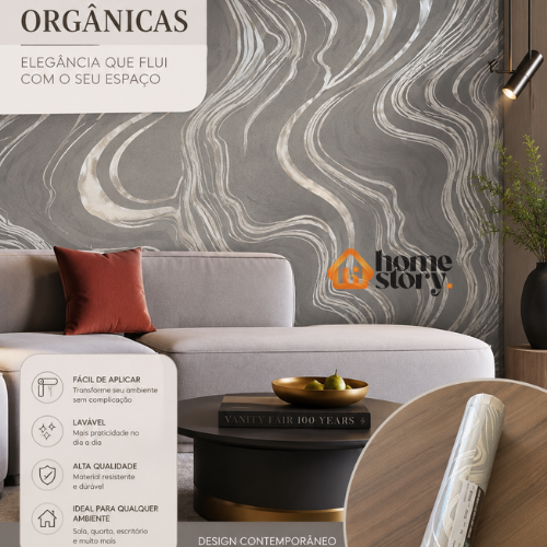 Papel De Parede Moderno Cinza Com Linhas Prata Vinílico Lavável 53cm x 10mts - Imagem 3
