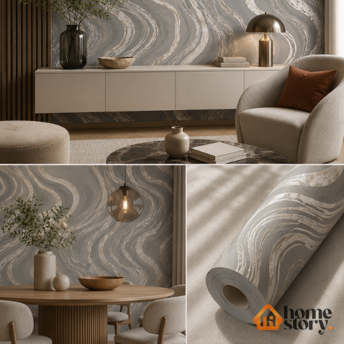 Papel De Parede Moderno Cinza Com Linhas Prata Vinílico Lavável 53cm x 10mts - Imagem 6