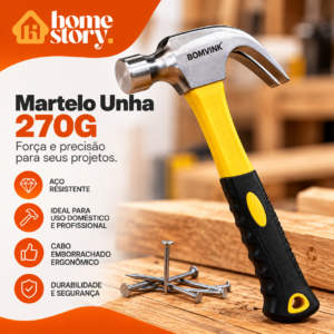 Martelo Unha BOMVINK 270g com Cabo Ergonômico para Construção e Reparos