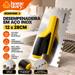 Desempenadeira de Aço Inox BOMVINK 12x28cm com Cabo Ergonômico