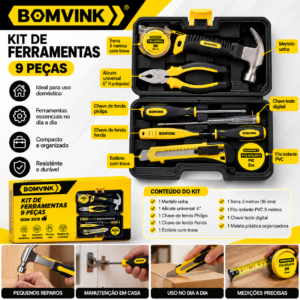 Kit de Ferramentas BOMVINK 9 Peças com Maleta para Reparos Domésticos
