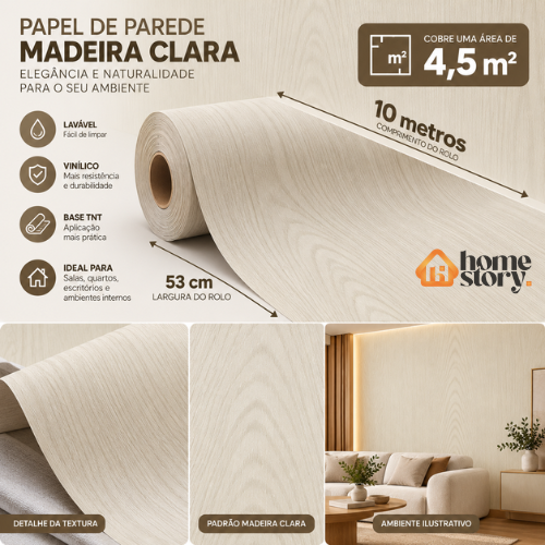 Papel de Parede Madeira Caramelo Mel Vinílico Lavável 53cm x 10m Decoração - Imagem 7