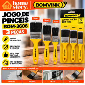 Jogo de Pincéis BOMVINK 3 Peças para Pintura 25mm 38mm 50mm BOM-3606