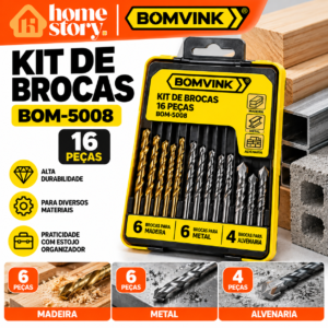 Kit de Brocas BOMVINK 16 Peças para Madeira Metal e Alvenaria BOM-5008